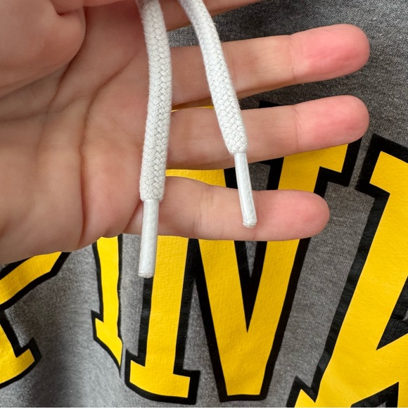 PINK Victoria’s Secret Gray and Yellow Raw Hem Hoodie Sweatshirt. Medium - Picture 3 of 11